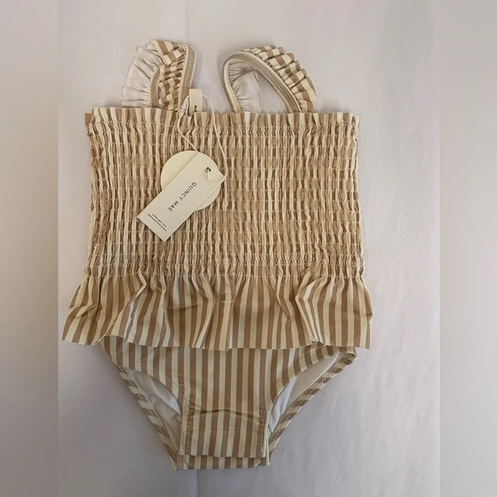NWT - Quincy Mae skirted latte stripes swimsuit​​​​